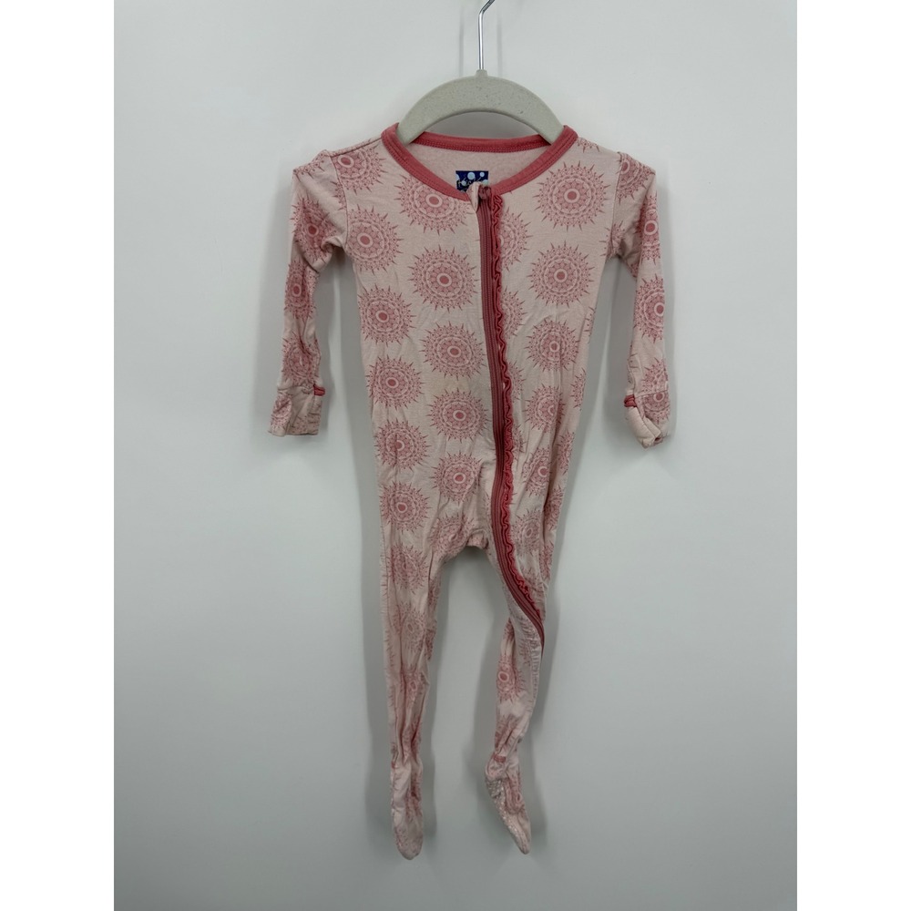 KicKee Pants Mandala Footie Pajamas Baby Girls 9-12 Months Pink Ruffle Bamboo
